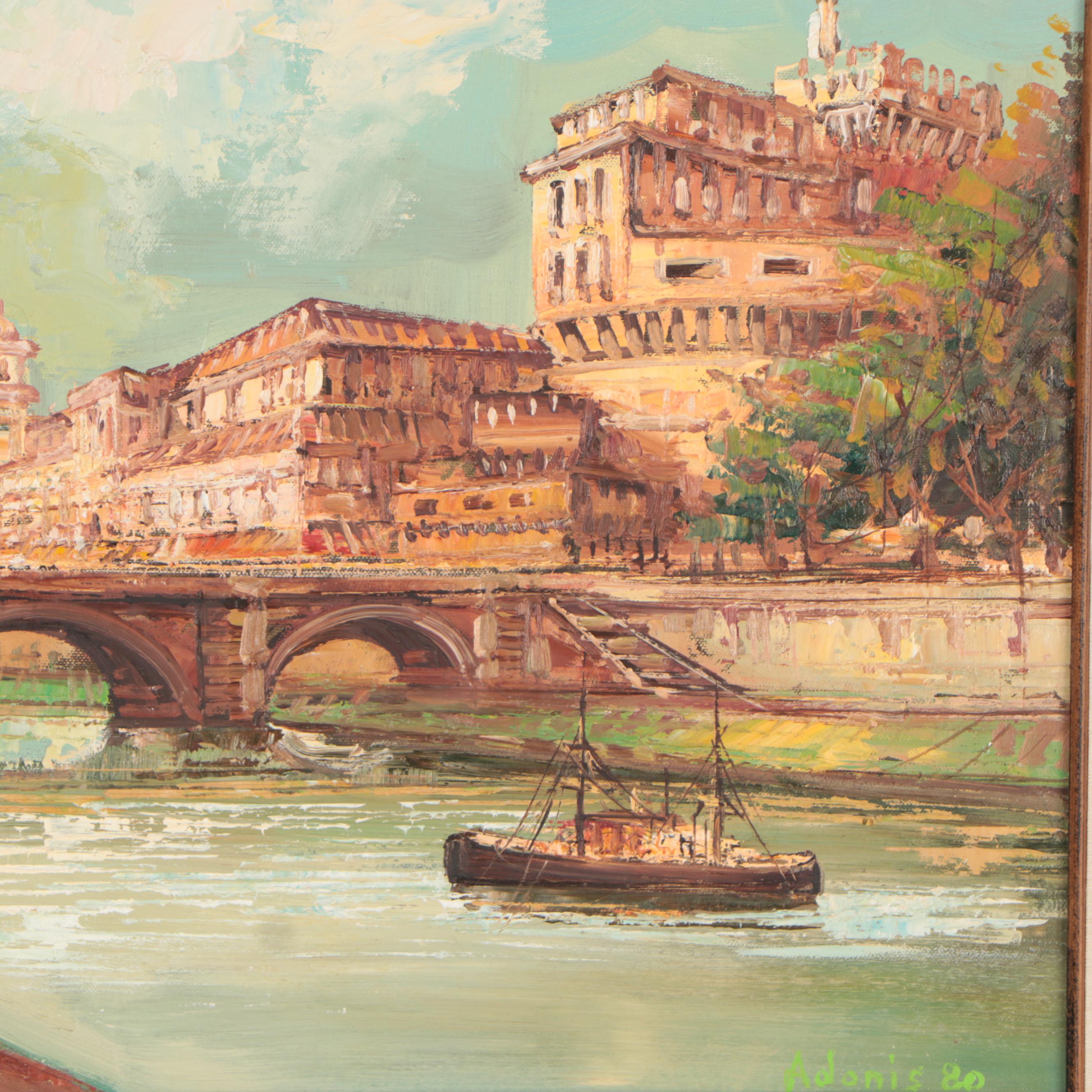 Roman Cityscape Oil Painting, 1980