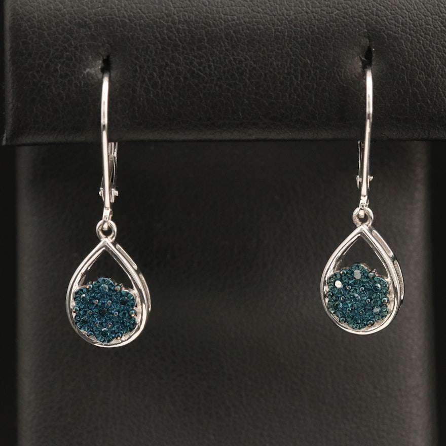 Sterling Diamond Cluster Drop Earrings