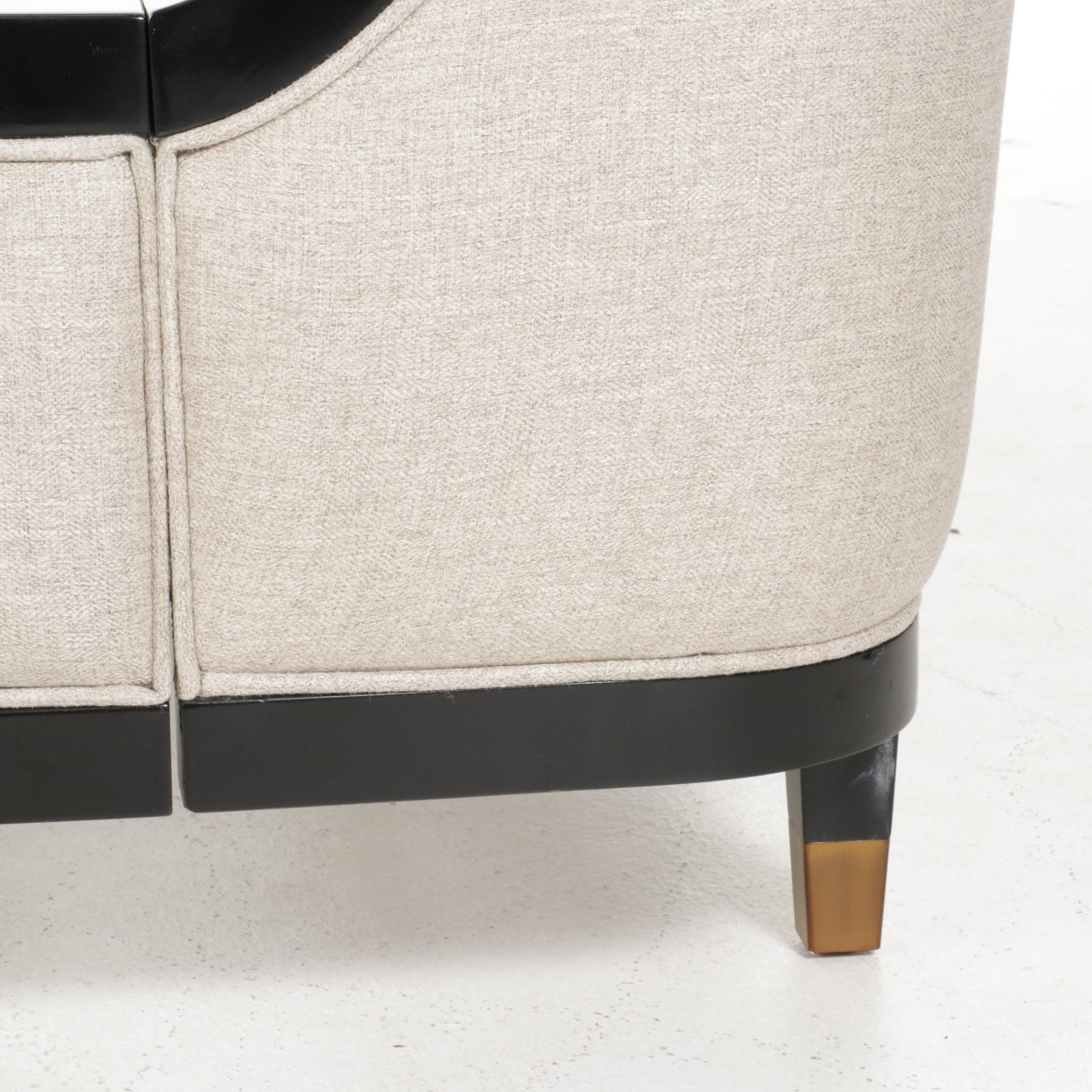 Arhaus "Lenox" Black Lacquered Wood and Fabric Queen Size Bed Frame