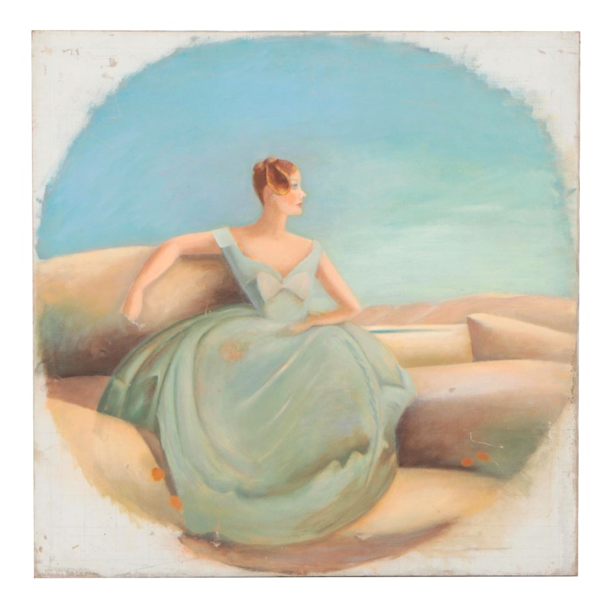 Oil Painting of Woman in Gown, Circa 2000