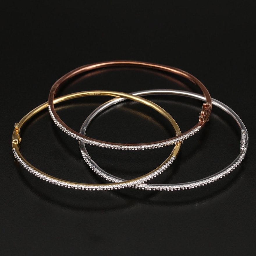 Sterling Diamond Hinged Stacking Bangles