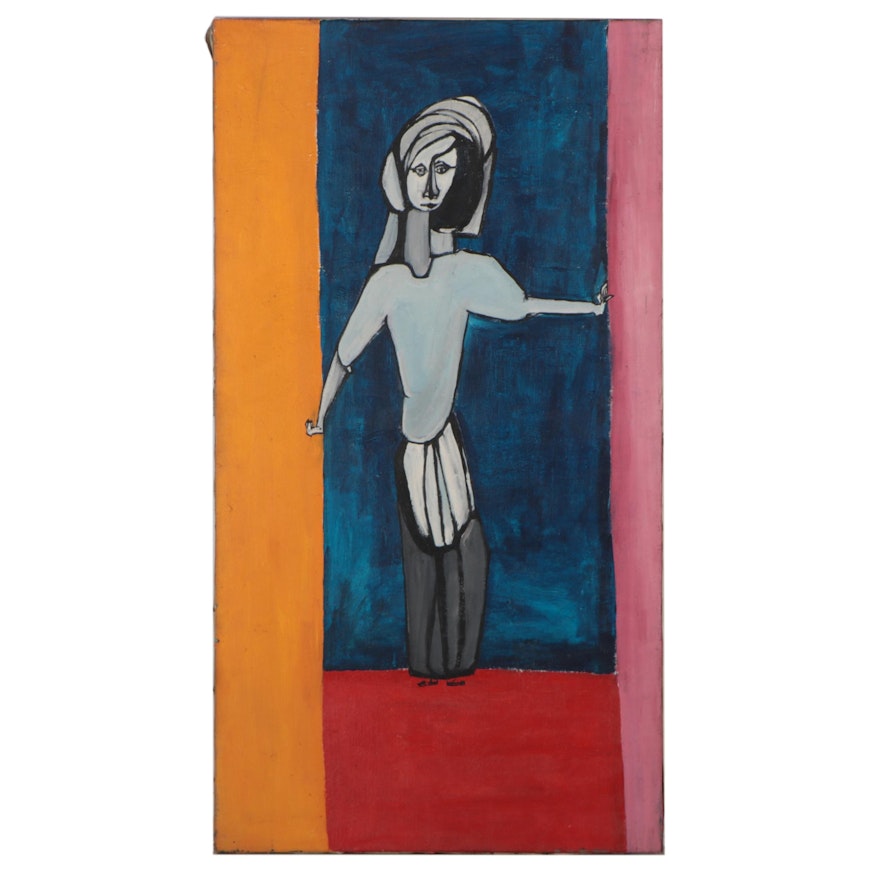 Bernice Fisher Stacy Large-Scale Figural Oil Painting, Late 20th Century