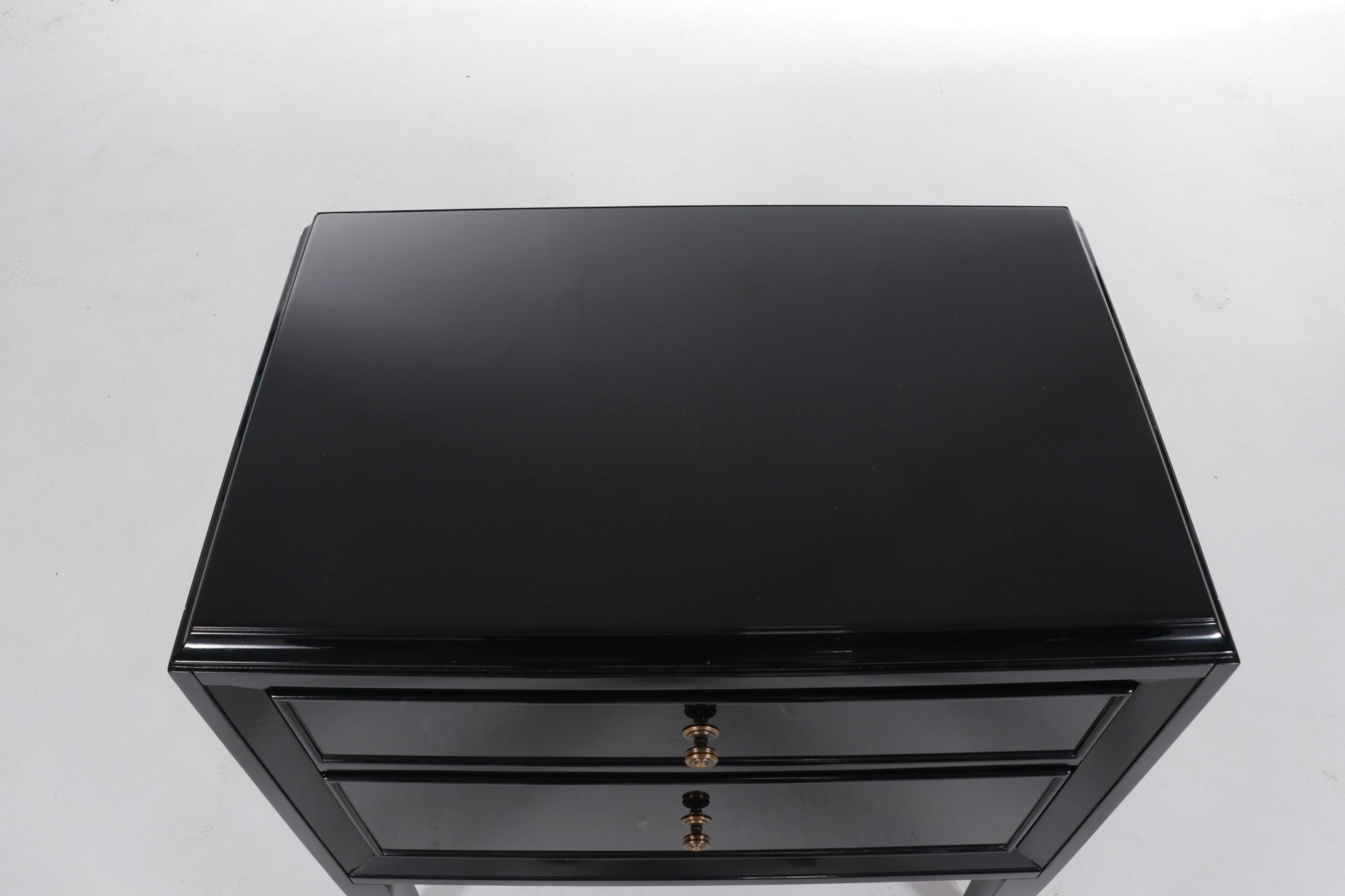Contemporary Arhaus "Lenox" Black Lacquered Wooden Nightstand