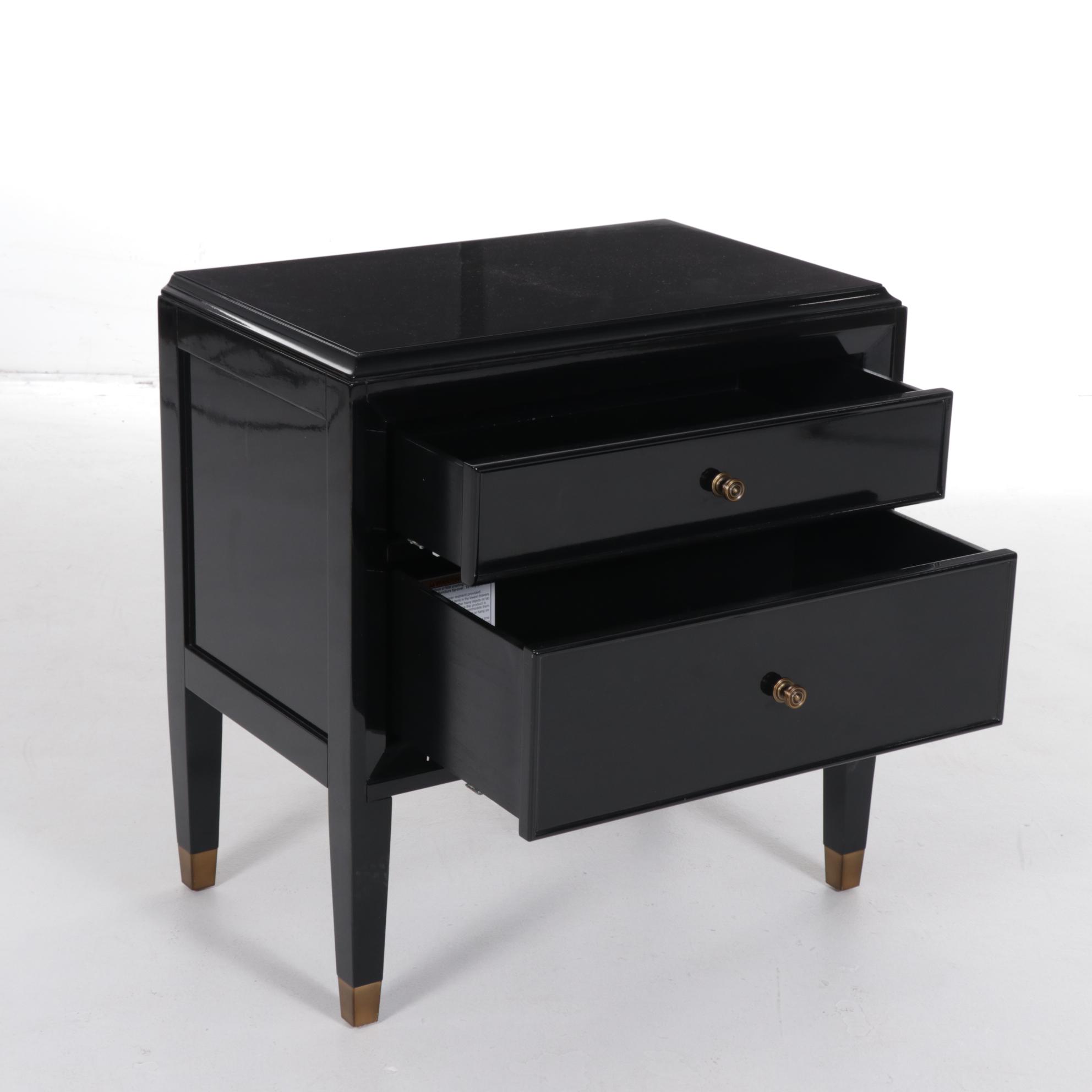 Contemporary Arhaus "Lenox" Black Lacquered Wooden Nightstand