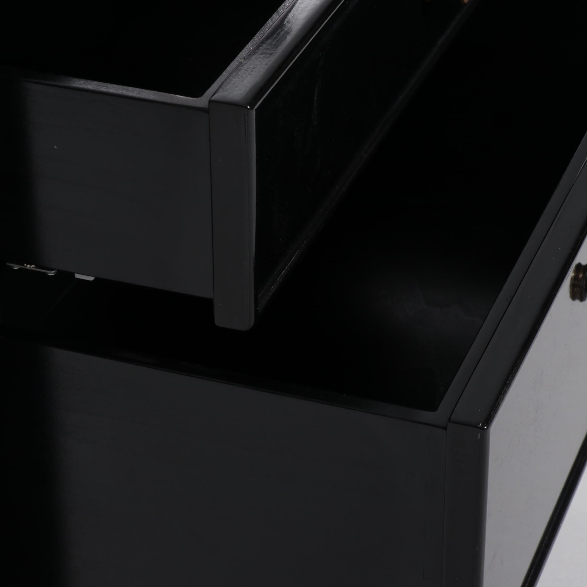 Contemporary Arhaus "Lenox" Black Lacquered Wooden Nightstand