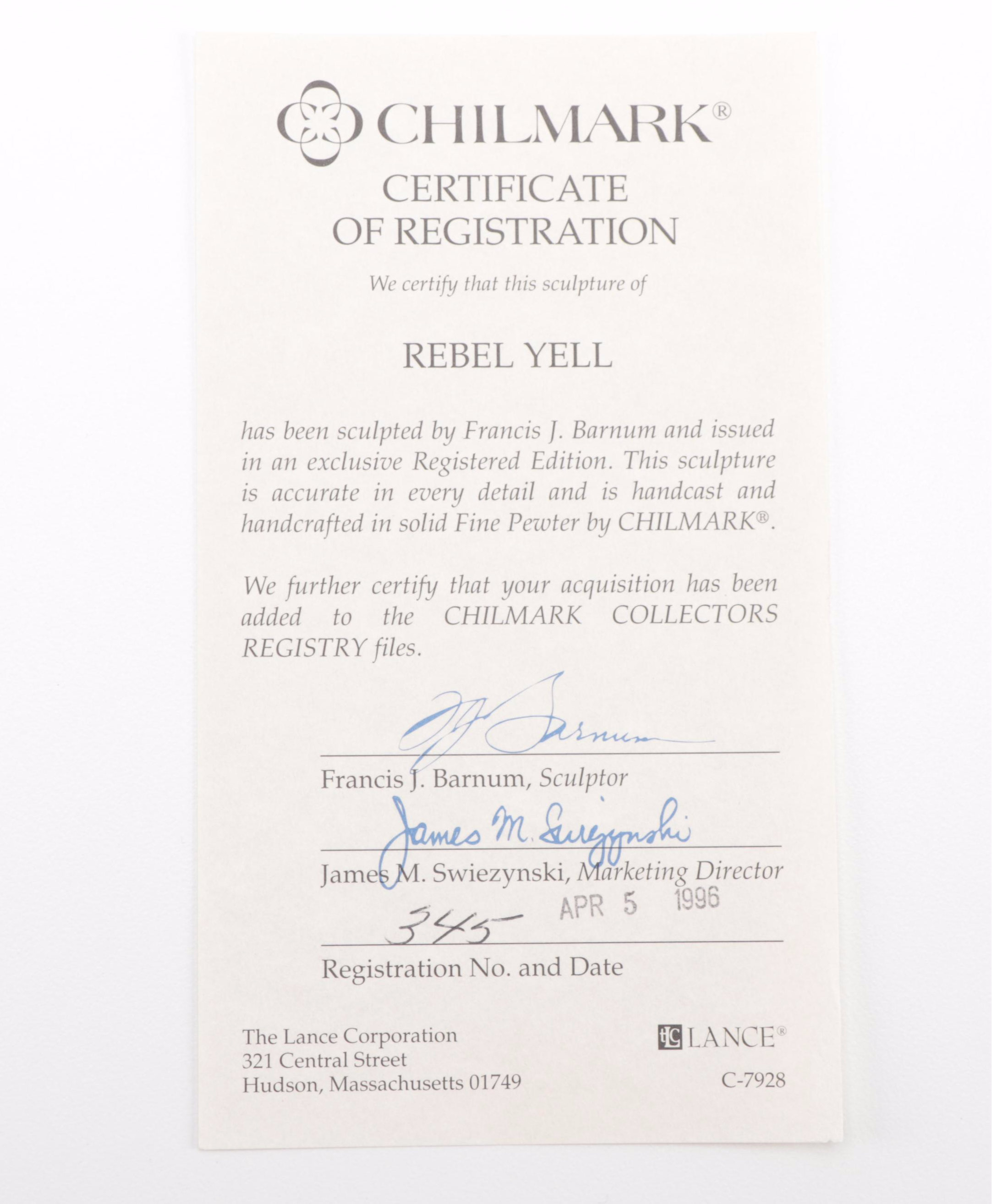 Francis Barnum for Chilmark "Rebel Yell" Pewter Sculpture, 1996