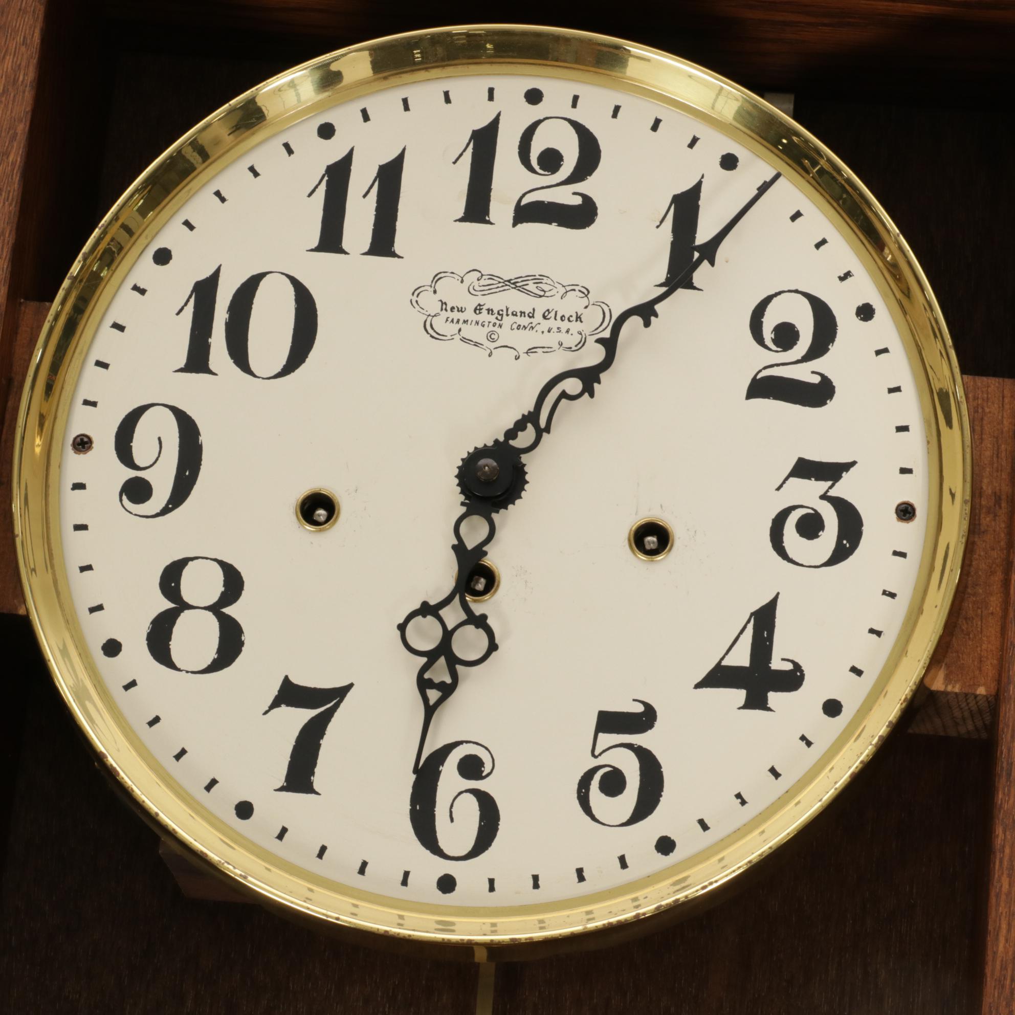 New England Oak Cased Regulator Wall Clock, Late 20th Century