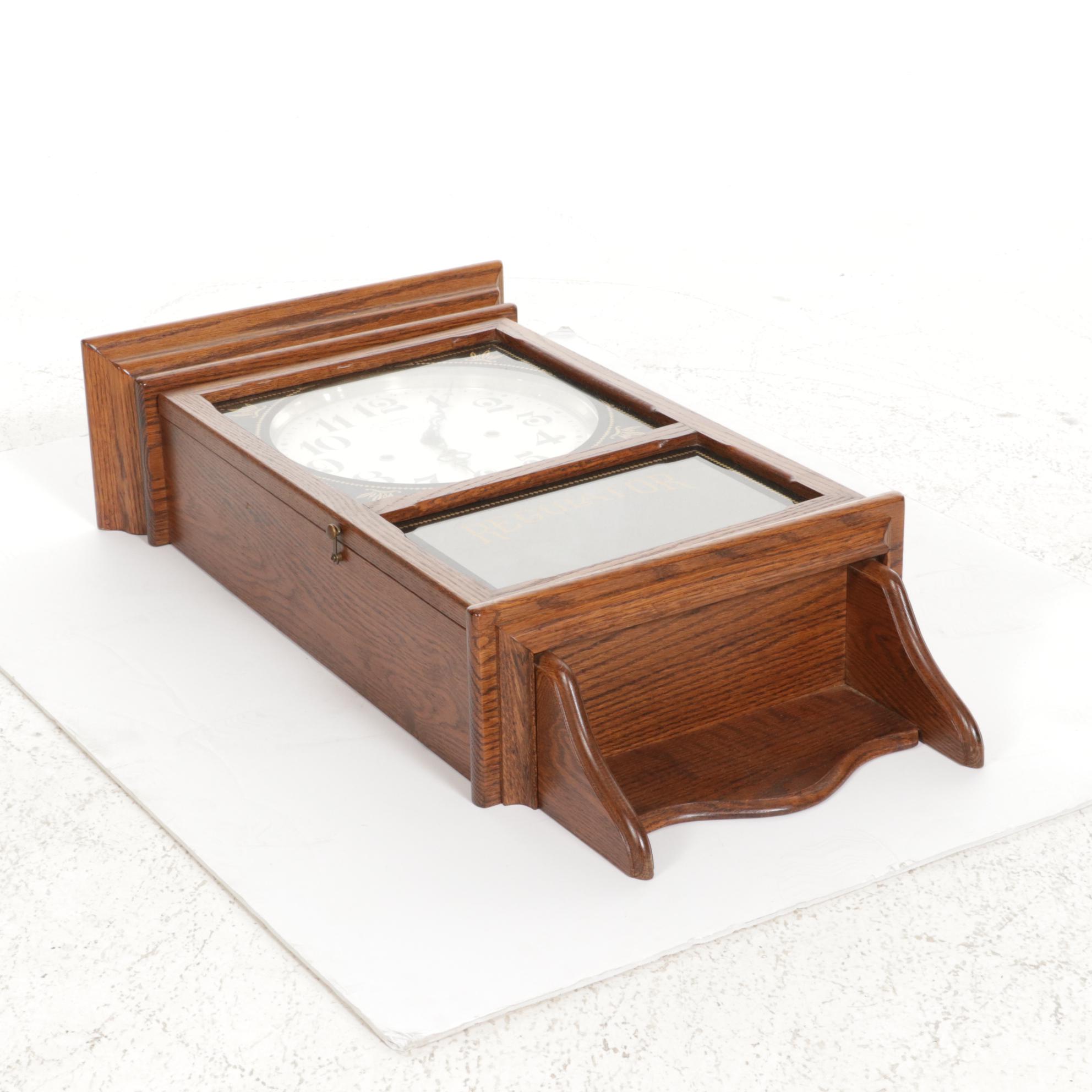 New England Oak Cased Regulator Wall Clock, Late 20th Century