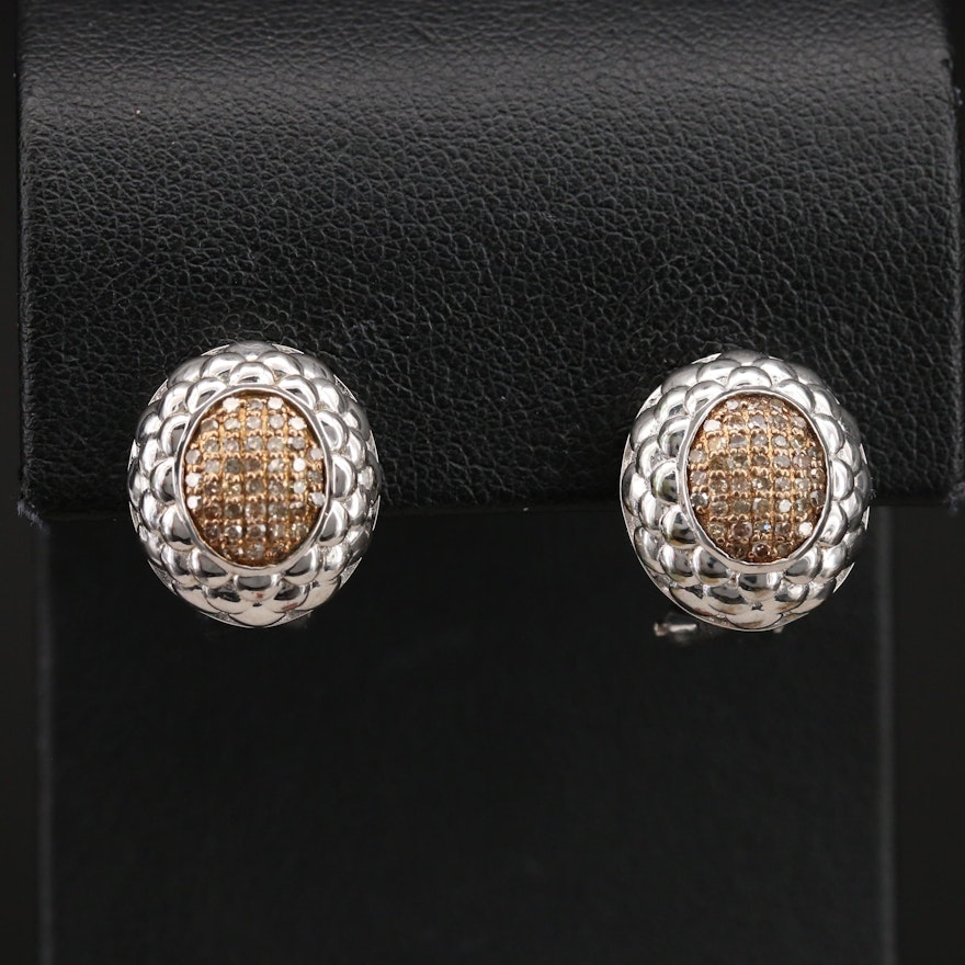 Sterling Pavé Brown Diamond Earrings with Scalloped Frames