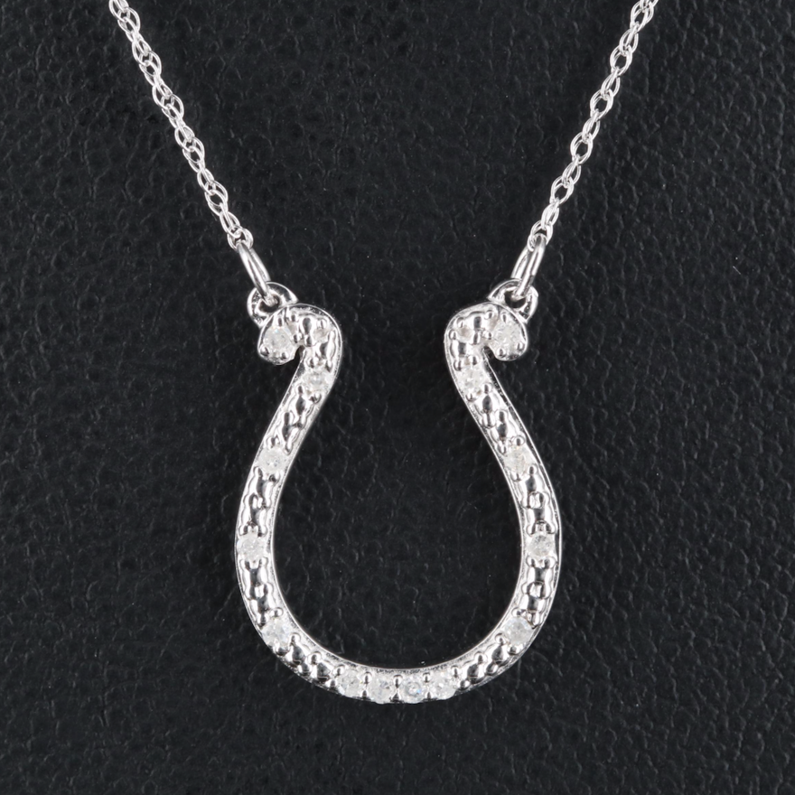 Sterling Diamond Horseshoe Pendant Necklace