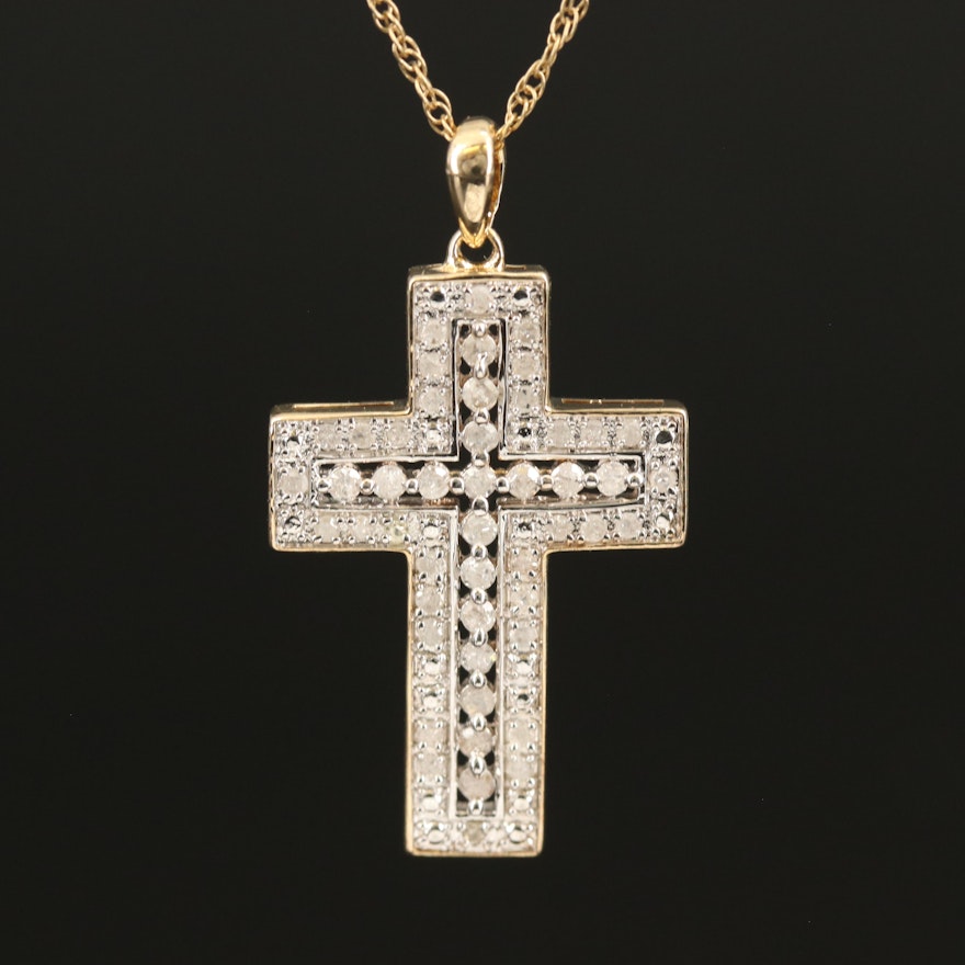 Diamond Cross Pendant on Sterling Chain