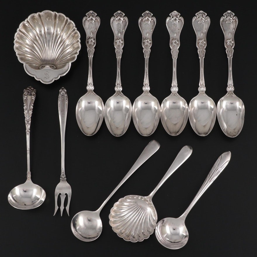 Whiting "Violet" Sterling Silver Teaspoons with Other American Silver Tableware