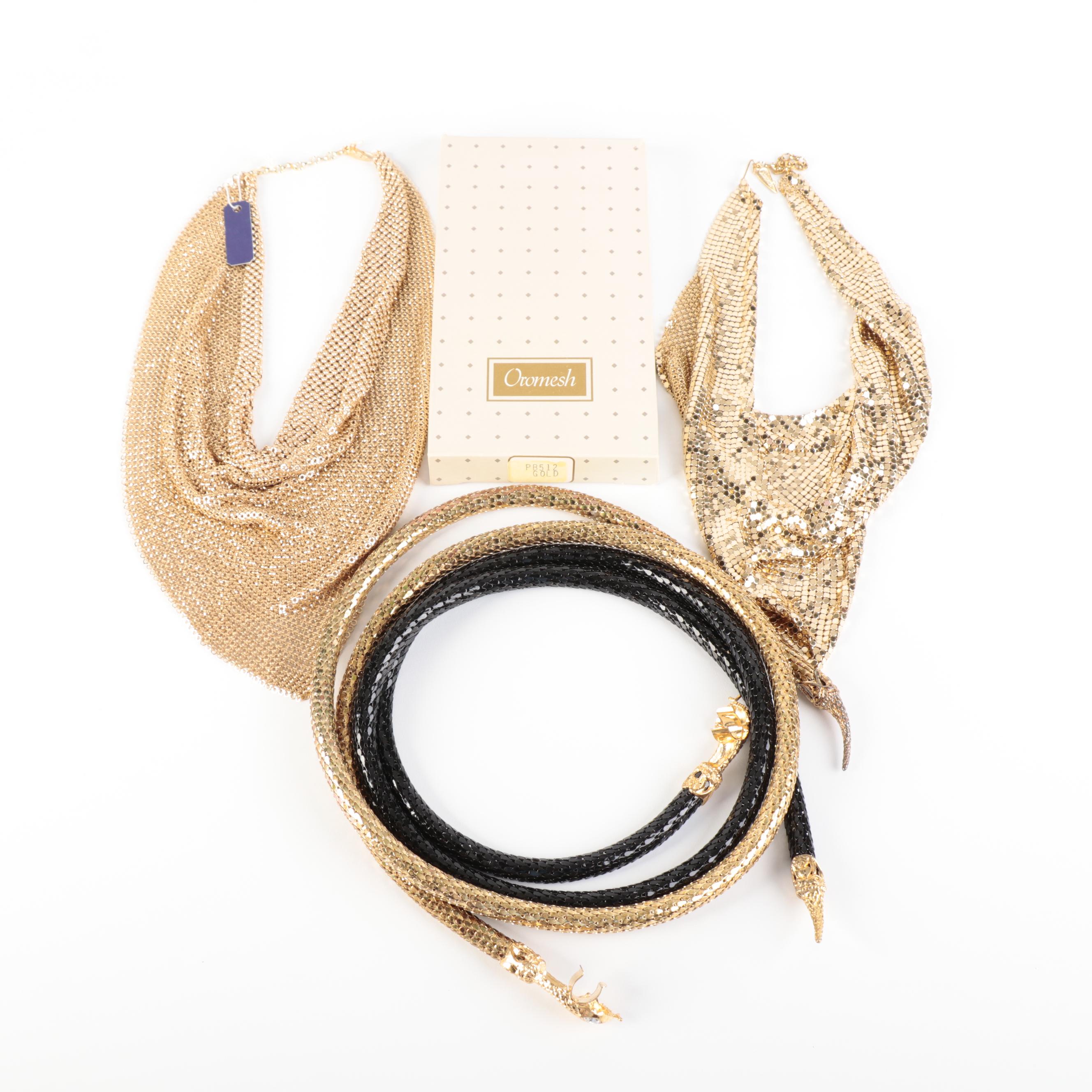 Whiting & Davis "Oromesh" Metal Mesh Bib and Snake Necklaces