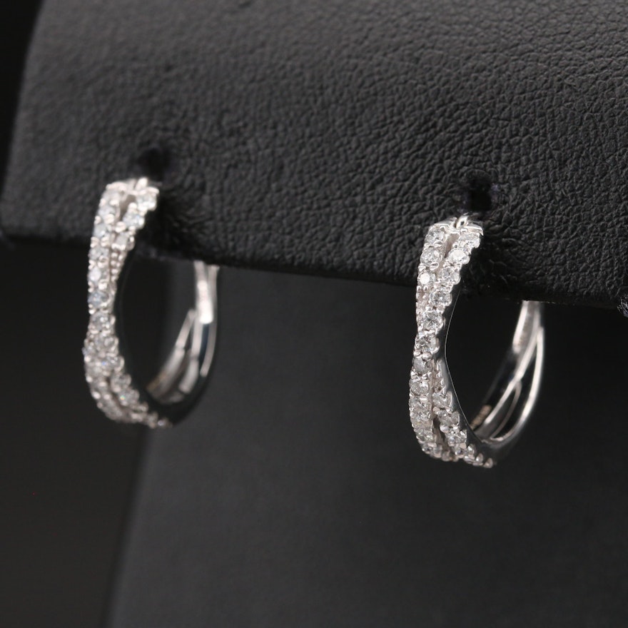 Sterling Diamond Crossover Hoop Earrings