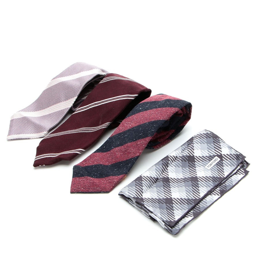 Isaia and Tom Ford Striped Neckties with Handkerchief