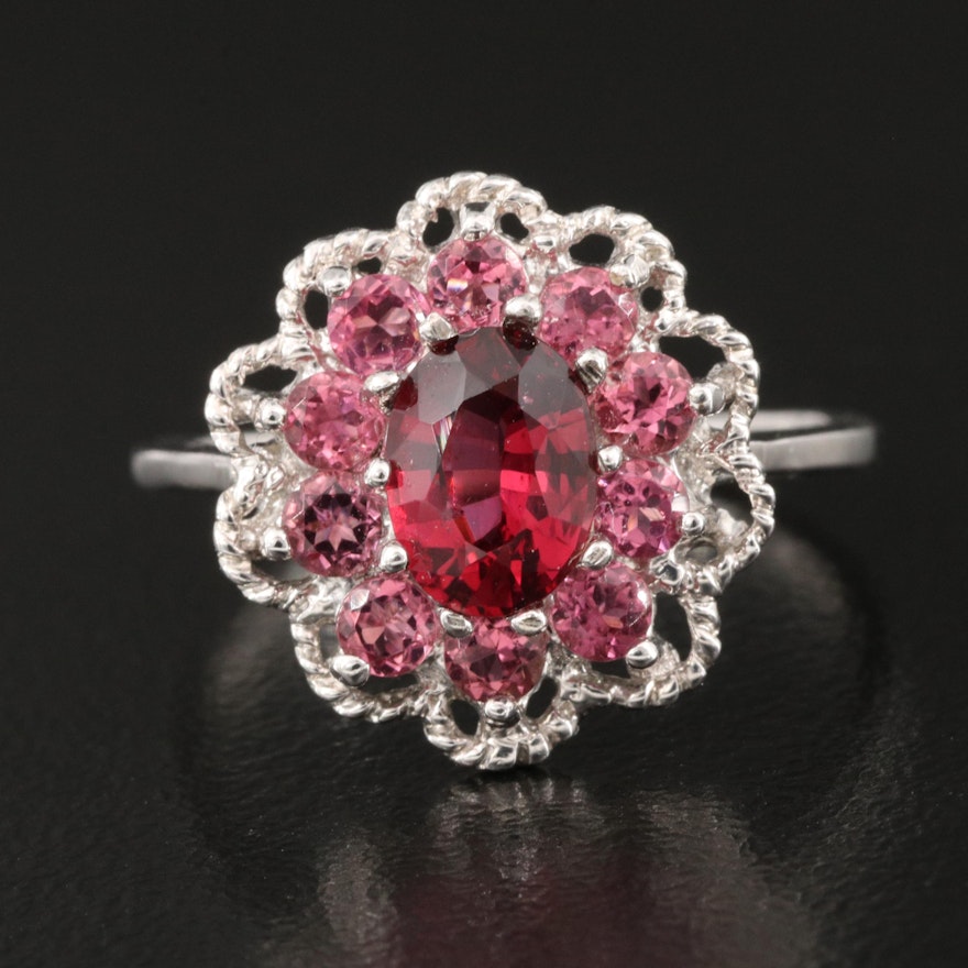 Sterling Spinel and Tourmaline Flower Ring