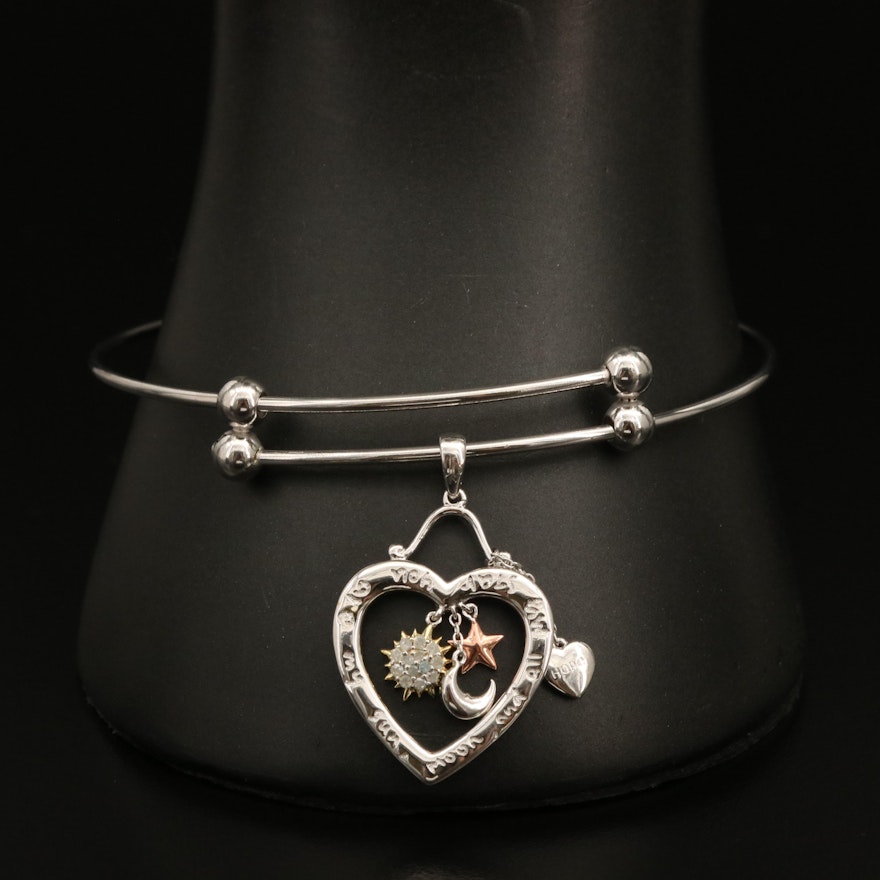 Sterling Bracelet with Openwork Heart Charm