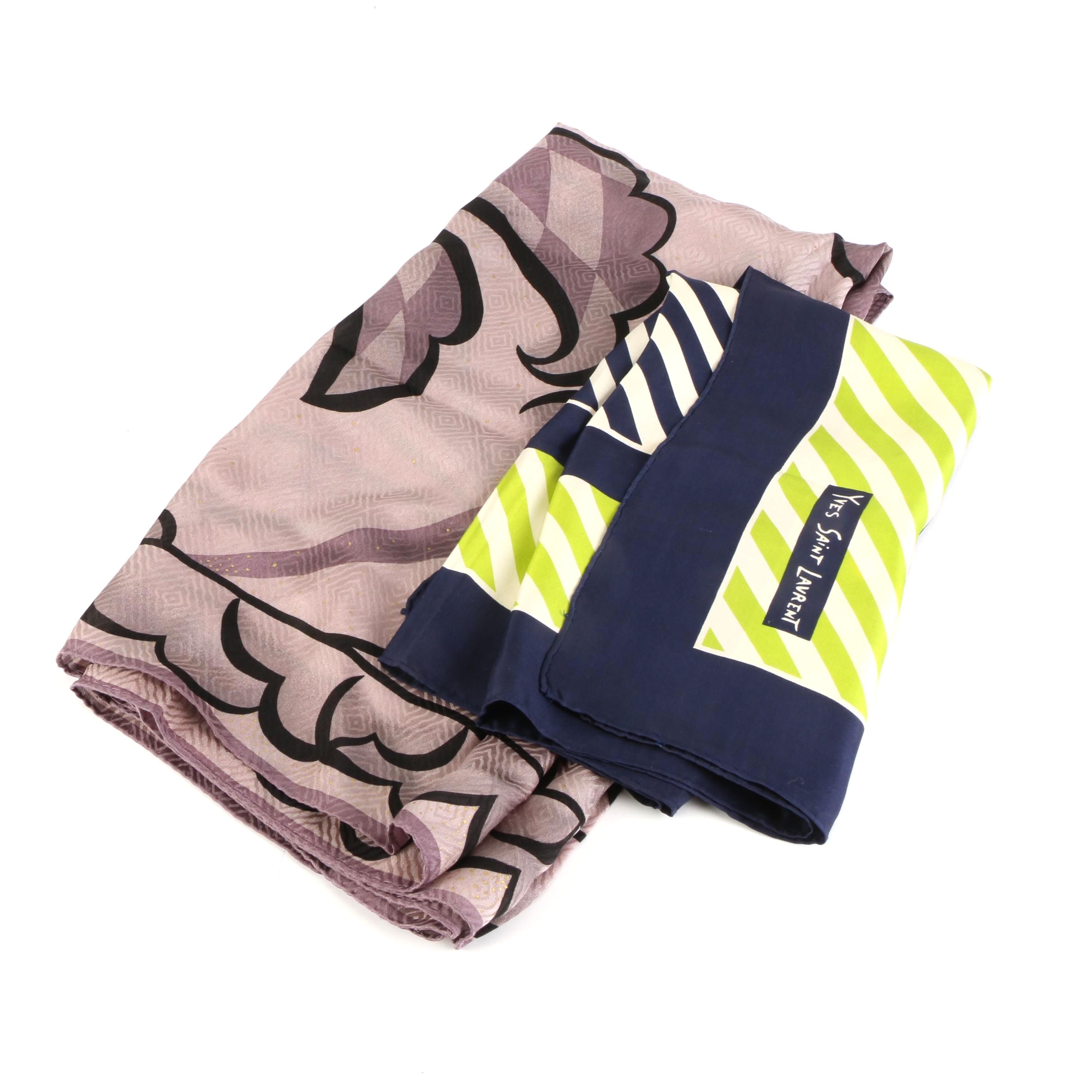 Oscar de la Renta and Yves Saint Laurent Silk Twill Printed Scarves