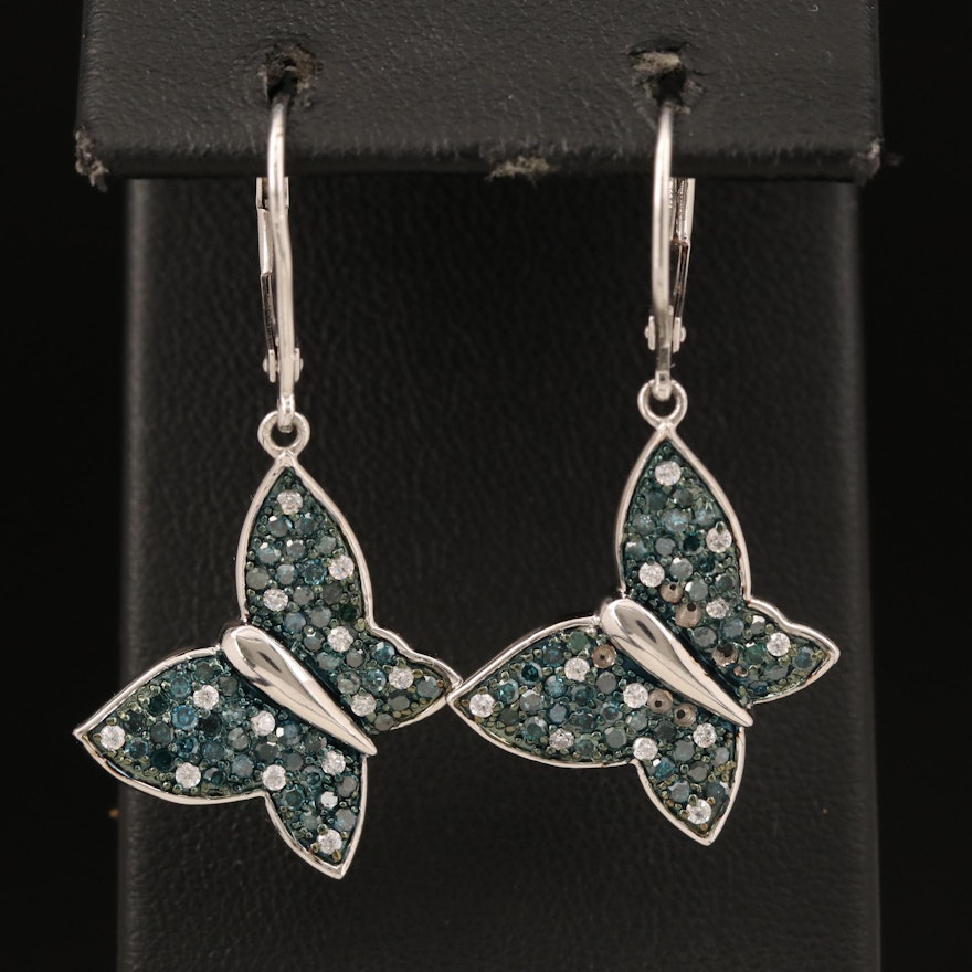 Sterling Diamond and Cubic Zirconia Butterfly Earrings