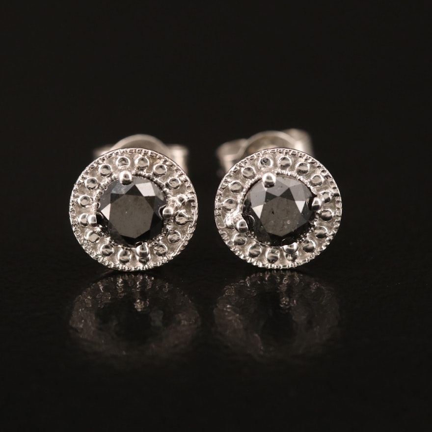 Sterling 0.80 CTW Black Diamond Stud Earrings