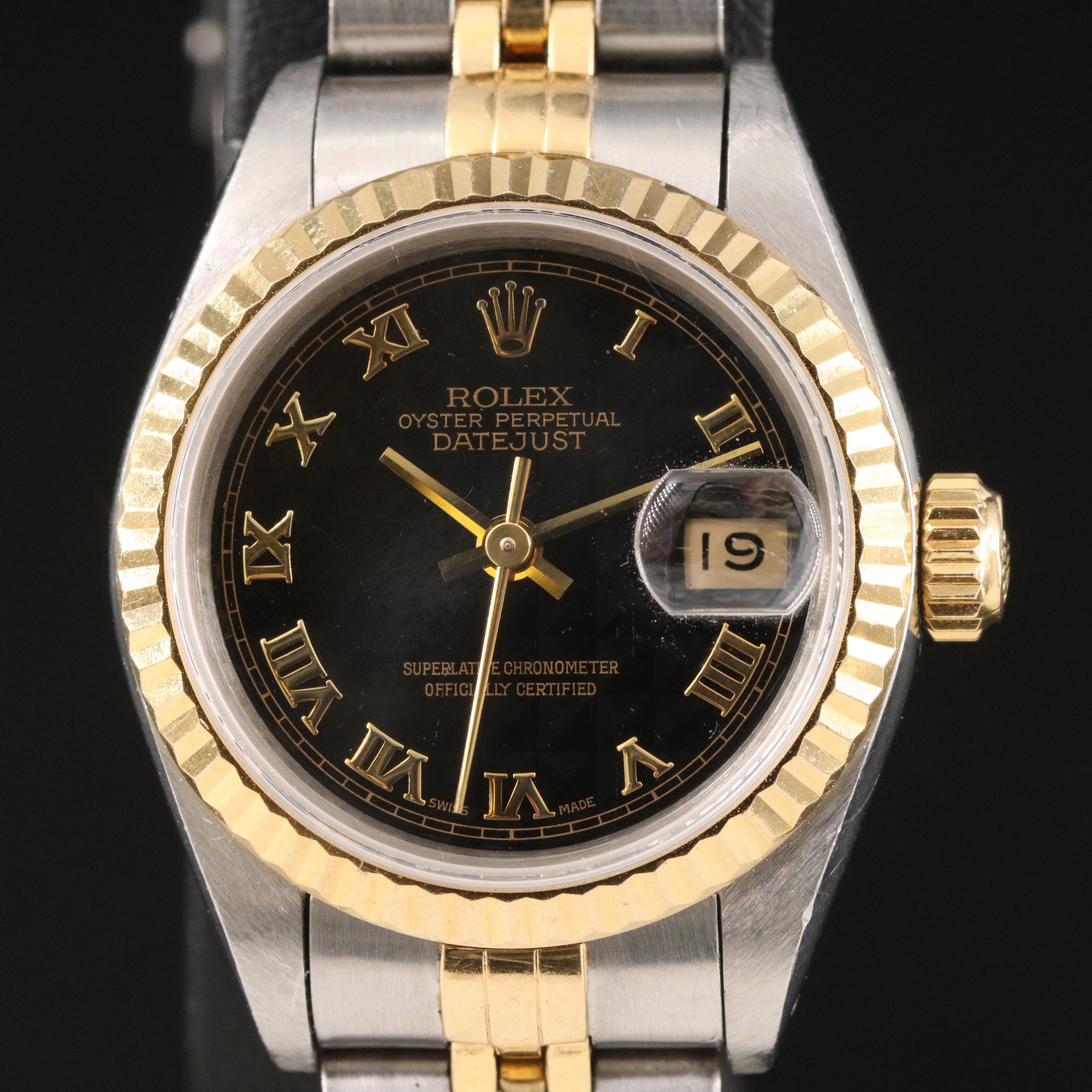 1991 Rolex Datejust 18K and Stainless Watch with Hobnail Dial