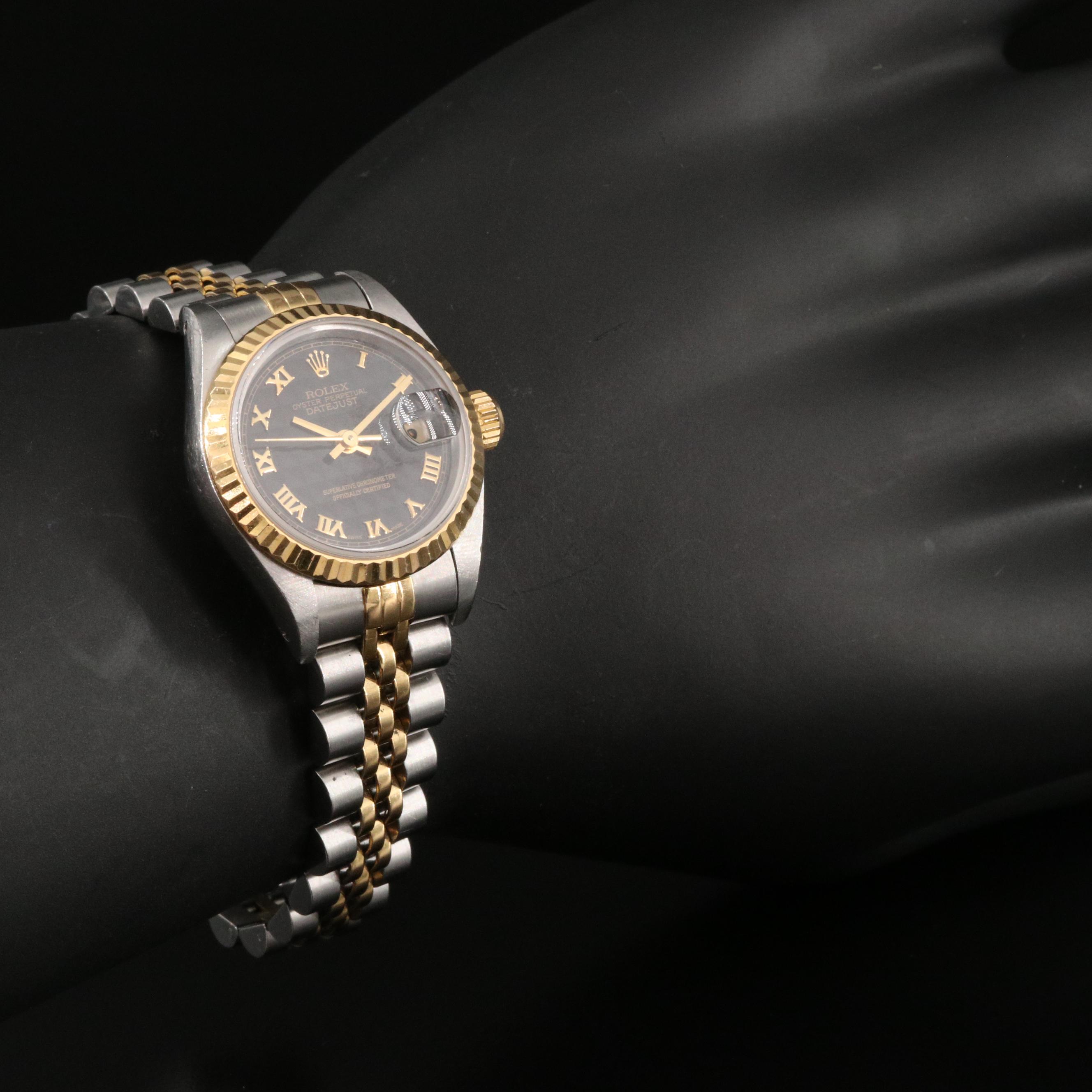 1991 Rolex Datejust 18K and Stainless Watch with Hobnail Dial