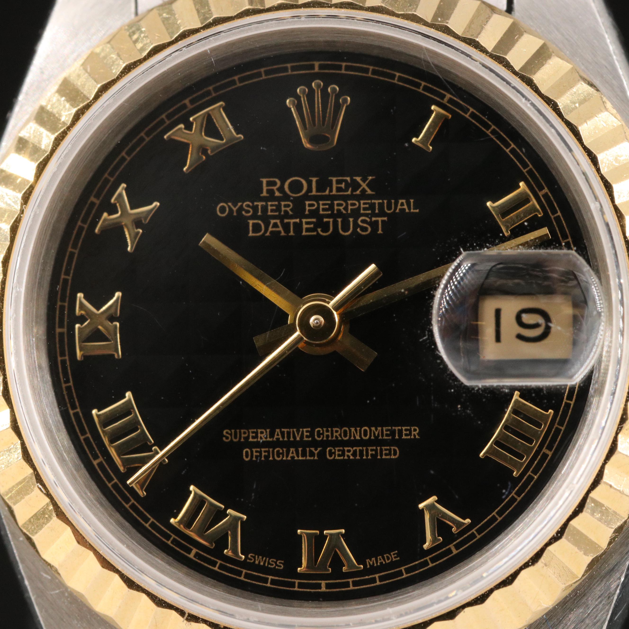 1991 Rolex Datejust 18K and Stainless Watch with Hobnail Dial