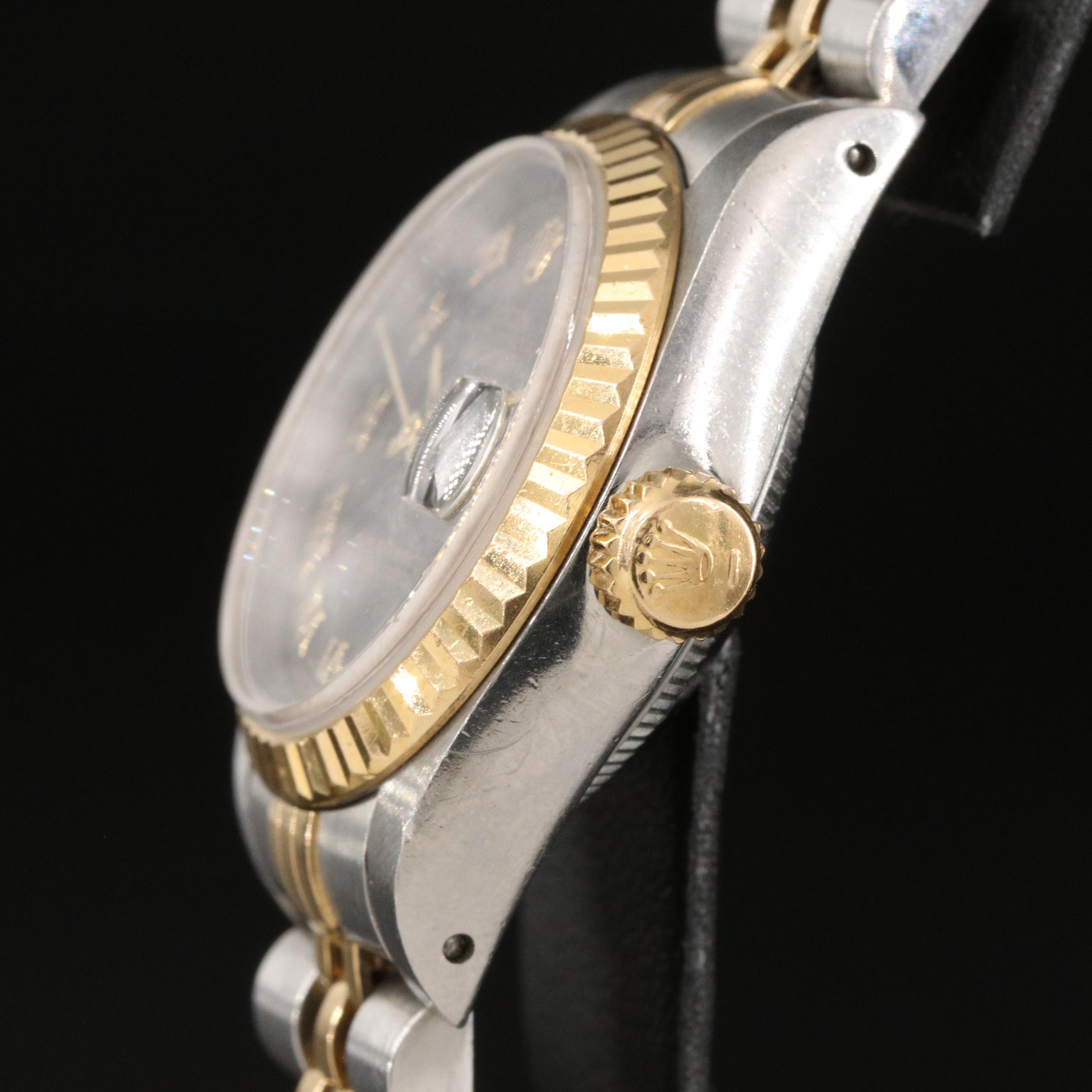 1991 Rolex Datejust 18K and Stainless Watch with Hobnail Dial