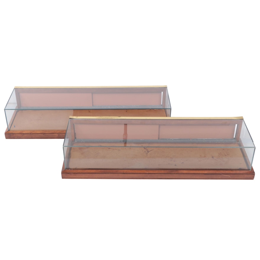 Pair of Brass-Mounted Hardwood Countertop Display Cases, 20th Century
