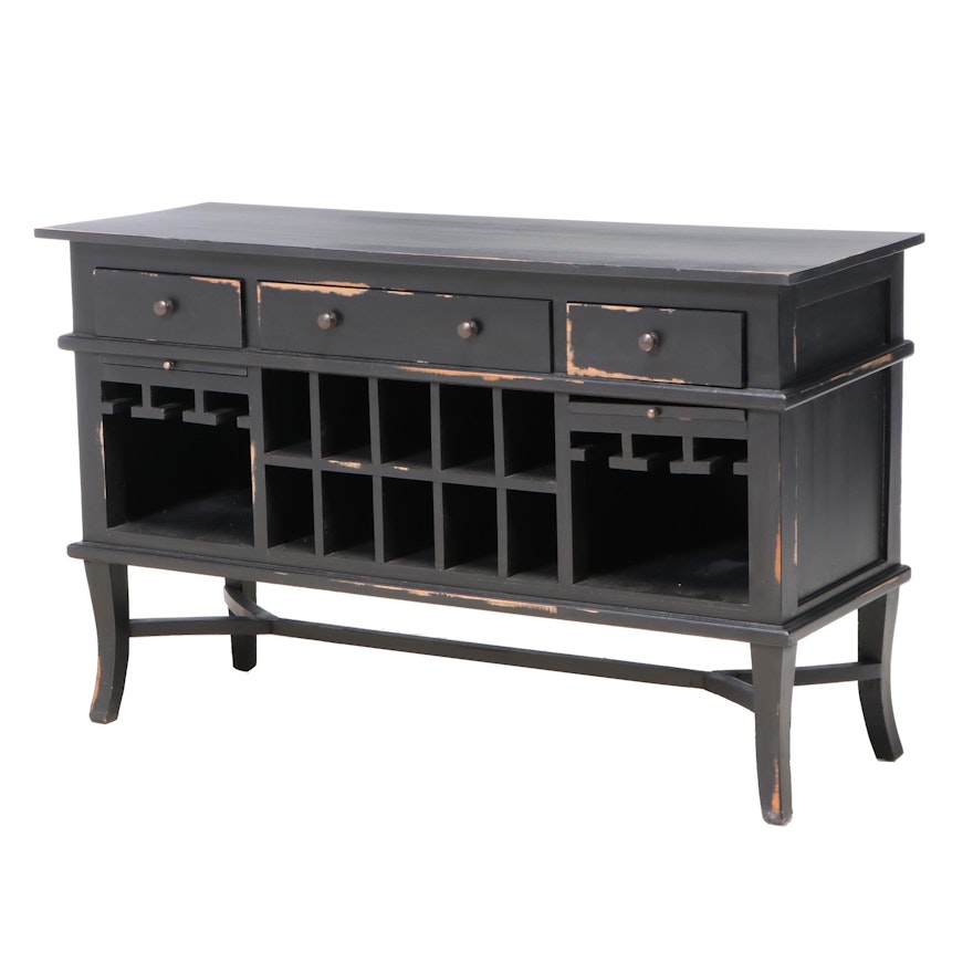 Contemporary Ebonized Sideboard with Bottle and Glass Racks