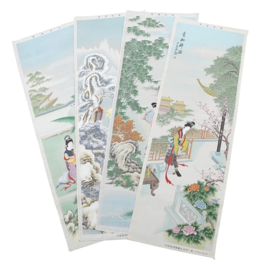 Chinese Machine Woven and Hand-Painted Tapestry Panels