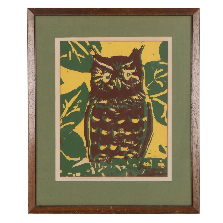 Lawton Snyder Serigraph of Owl, Late 20th Century