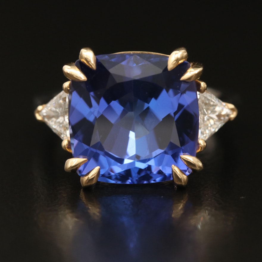 18K 8.66 CT Tanzanite and 0.63 CTW Diamond Ring