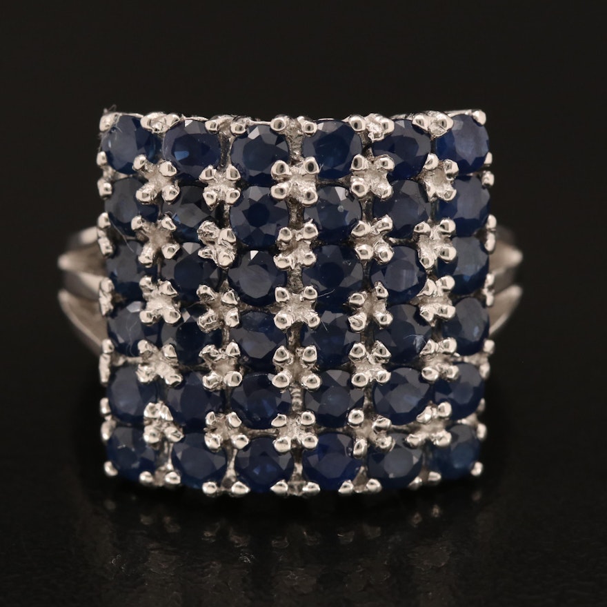 Sterling Sapphire Checkerboard Ring