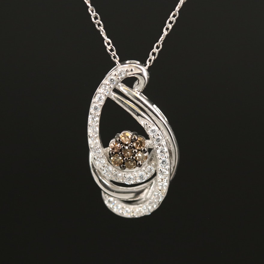 Sterling Diamond Openwork Pendant Necklace
