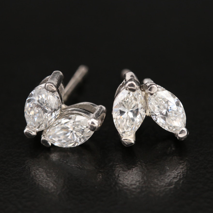 Platinum and 14K 2.23 CTW Diamond Stud Earrings