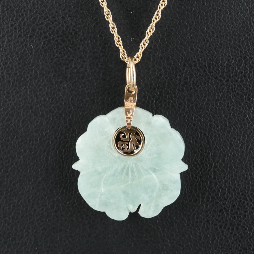 14K Jadeite Lotus "Good Fortune" Pendant Necklace