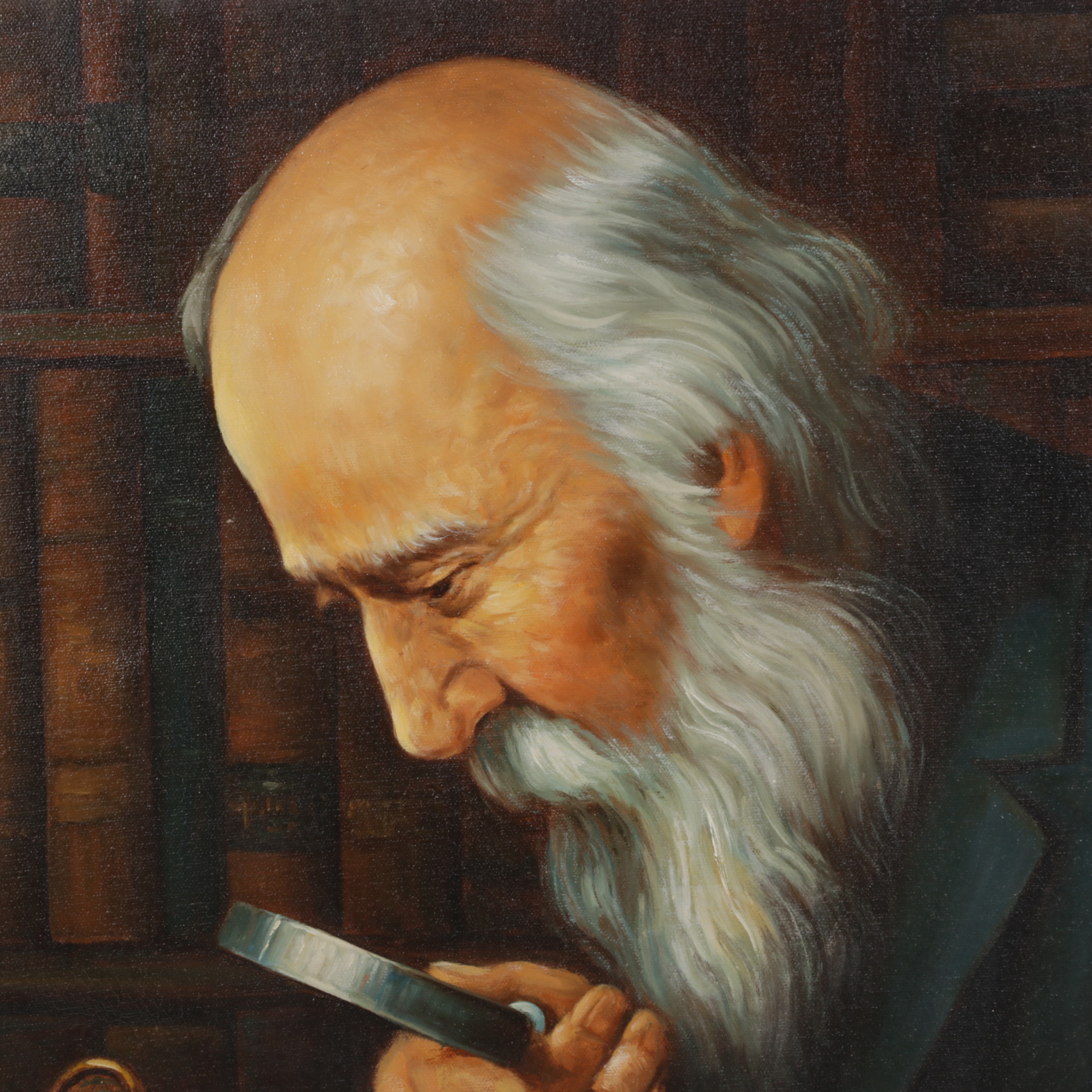 Oil Painting After Joseph Kahil "The Collector," Late 20th Century