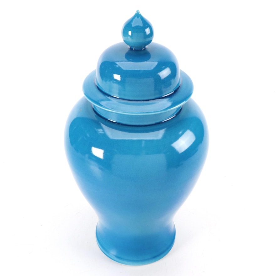 Chinese Style Blue Glazed Ceramic Temple Jar