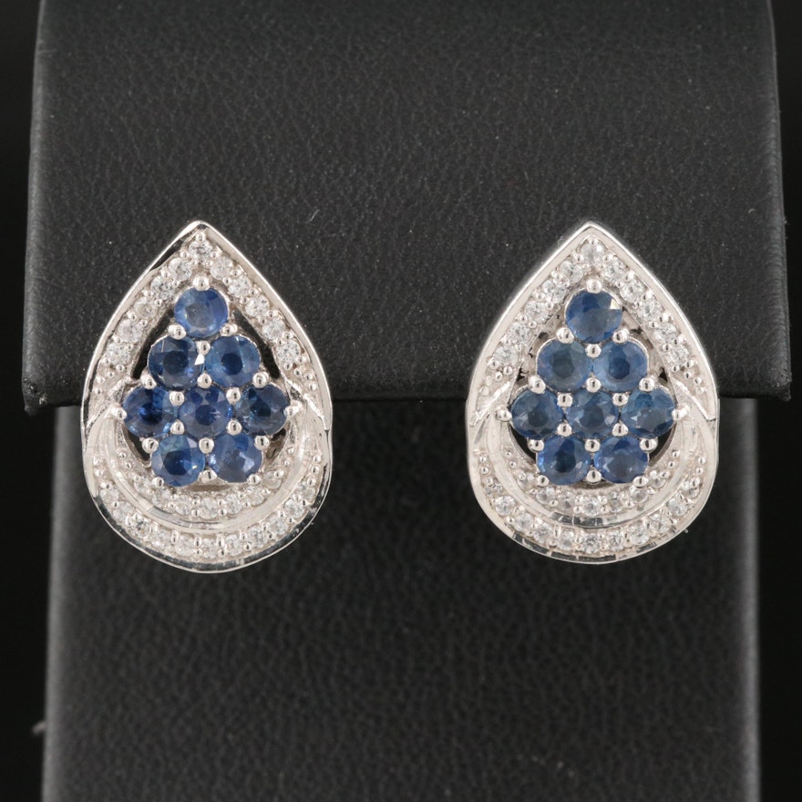 Sterling Silver Sapphire and Zircon Earrings