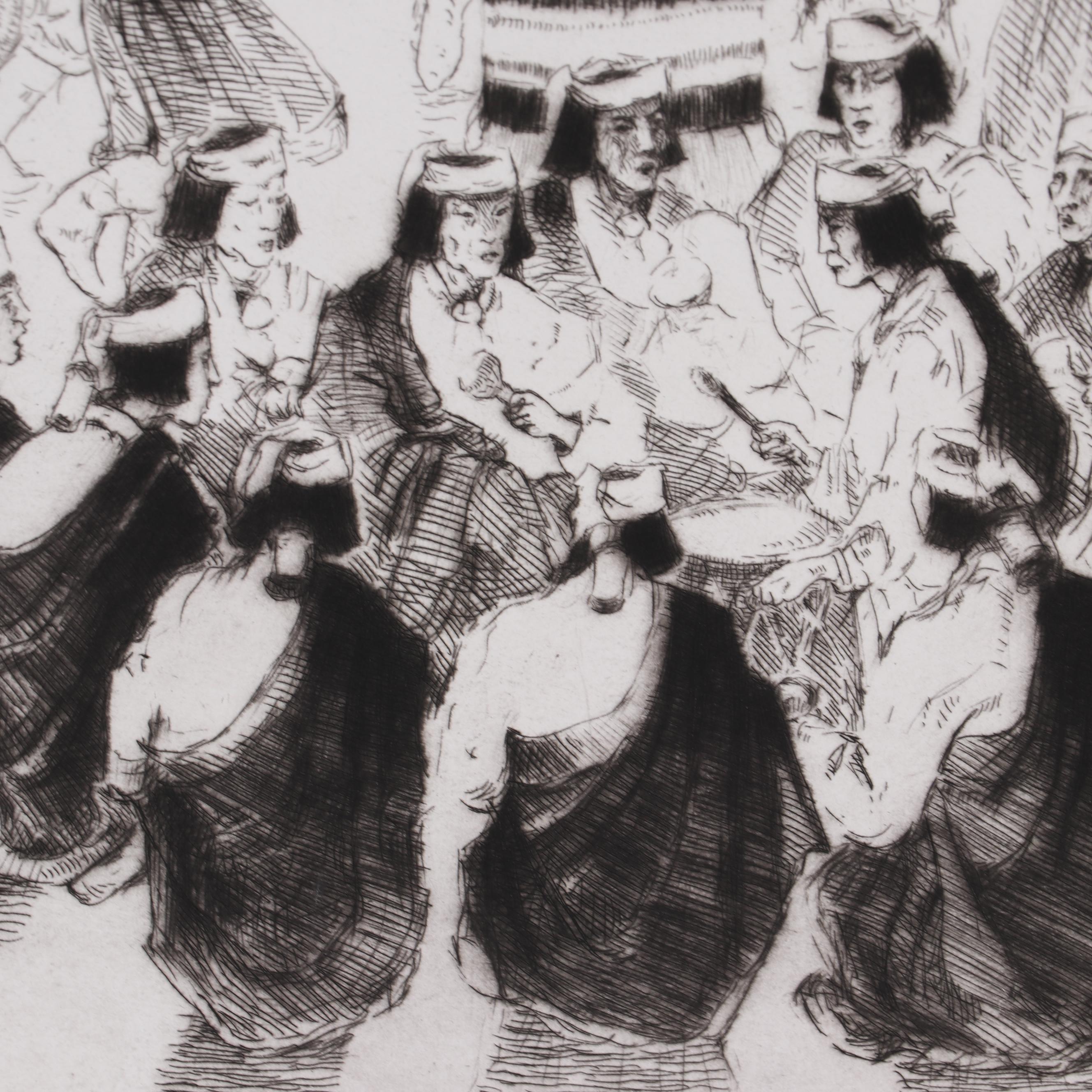 Gene Kloss Etching "Domingo Basket Dance," 1973