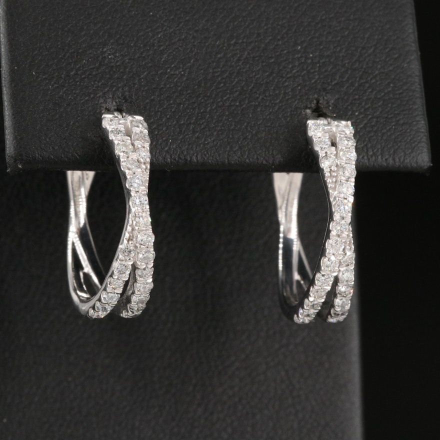 Sterling Diamond Crossover Hoop Earrings