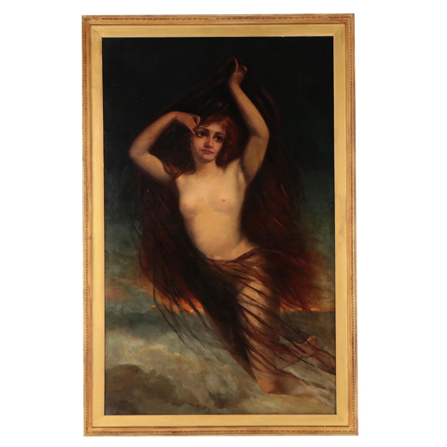 Large-Scale Mythological Oil Painting of Female Nude, Circa 1885