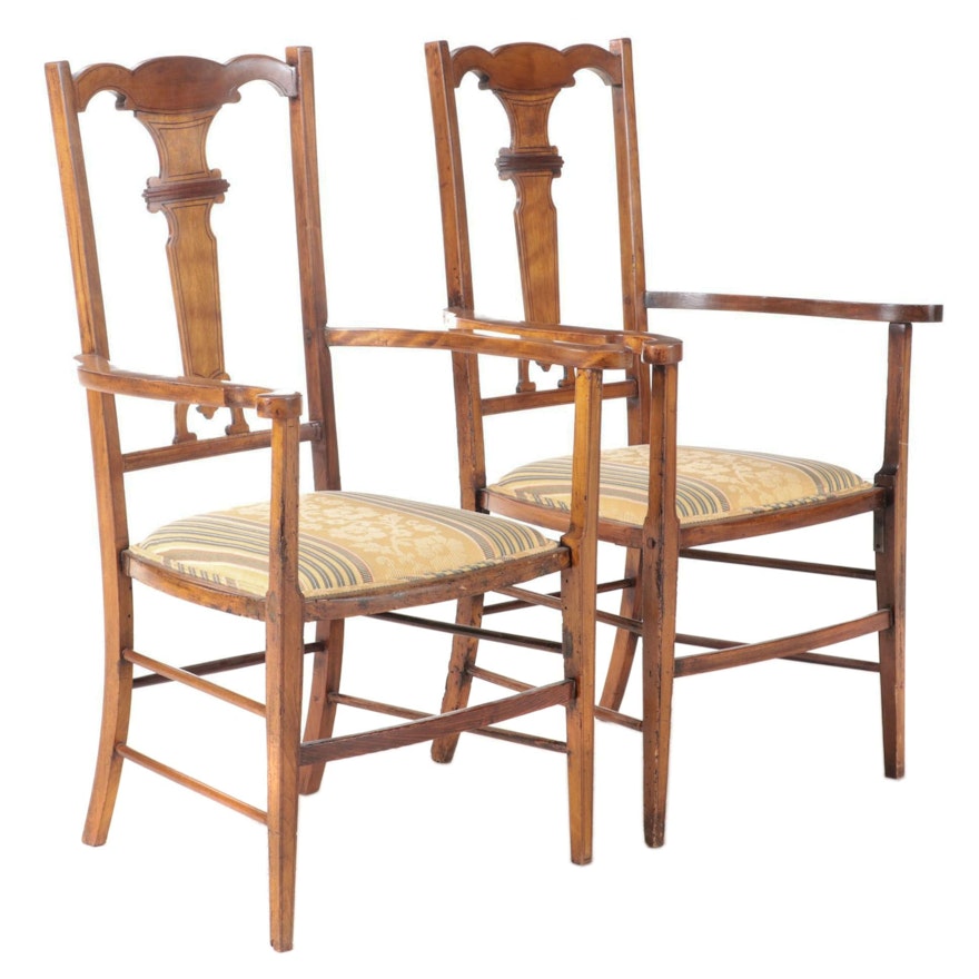 Pair of Wood and Upholstered Arm Chairs