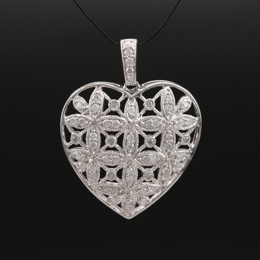 Sterling Diamond Openwork Heart Pendant