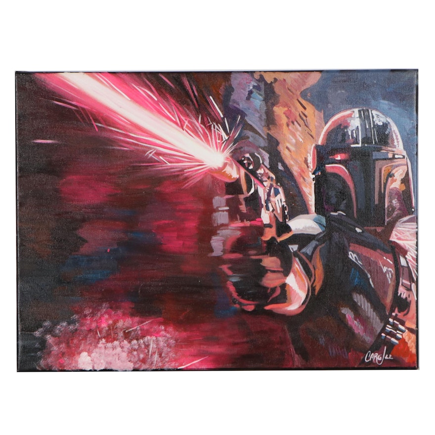 Chris Cargill Mixed Media Painting of Mandalorian