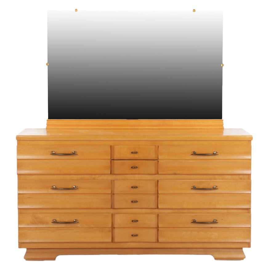 Kling Furniture Mid Century Modern Maple Dresser and Mirror