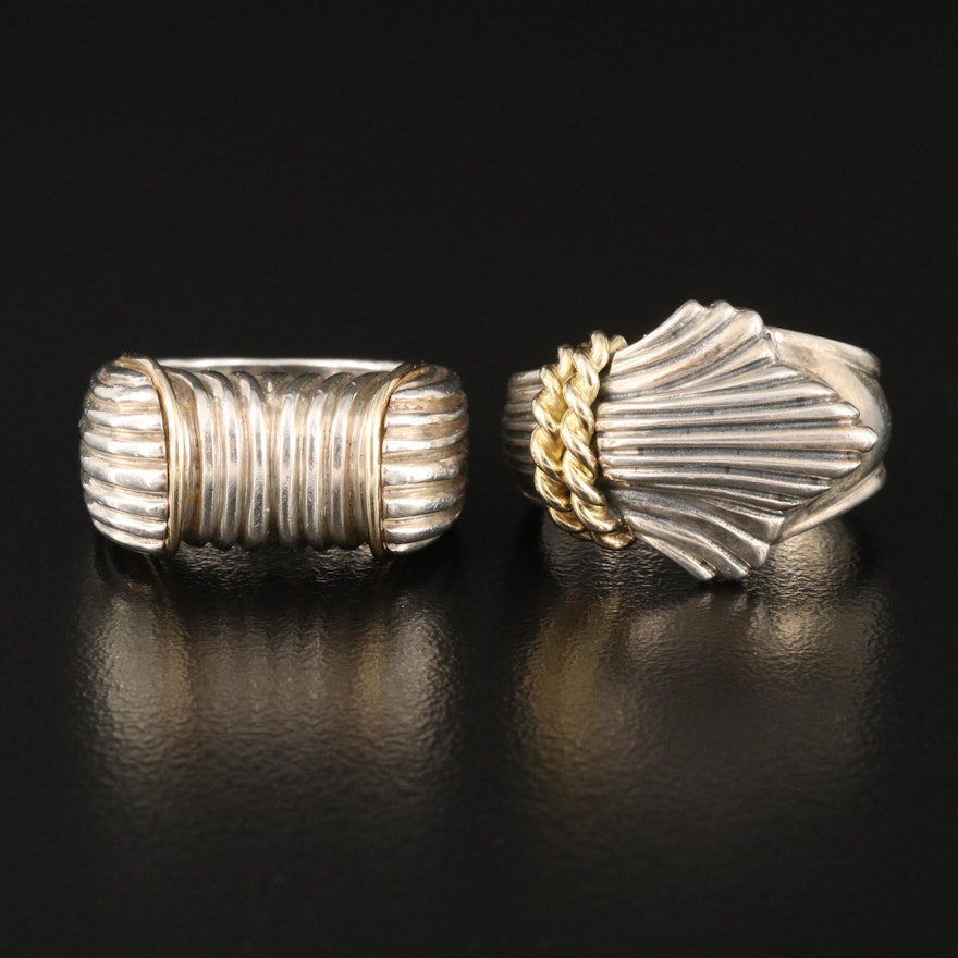 Sterling Fluted Rings with 18K Accent