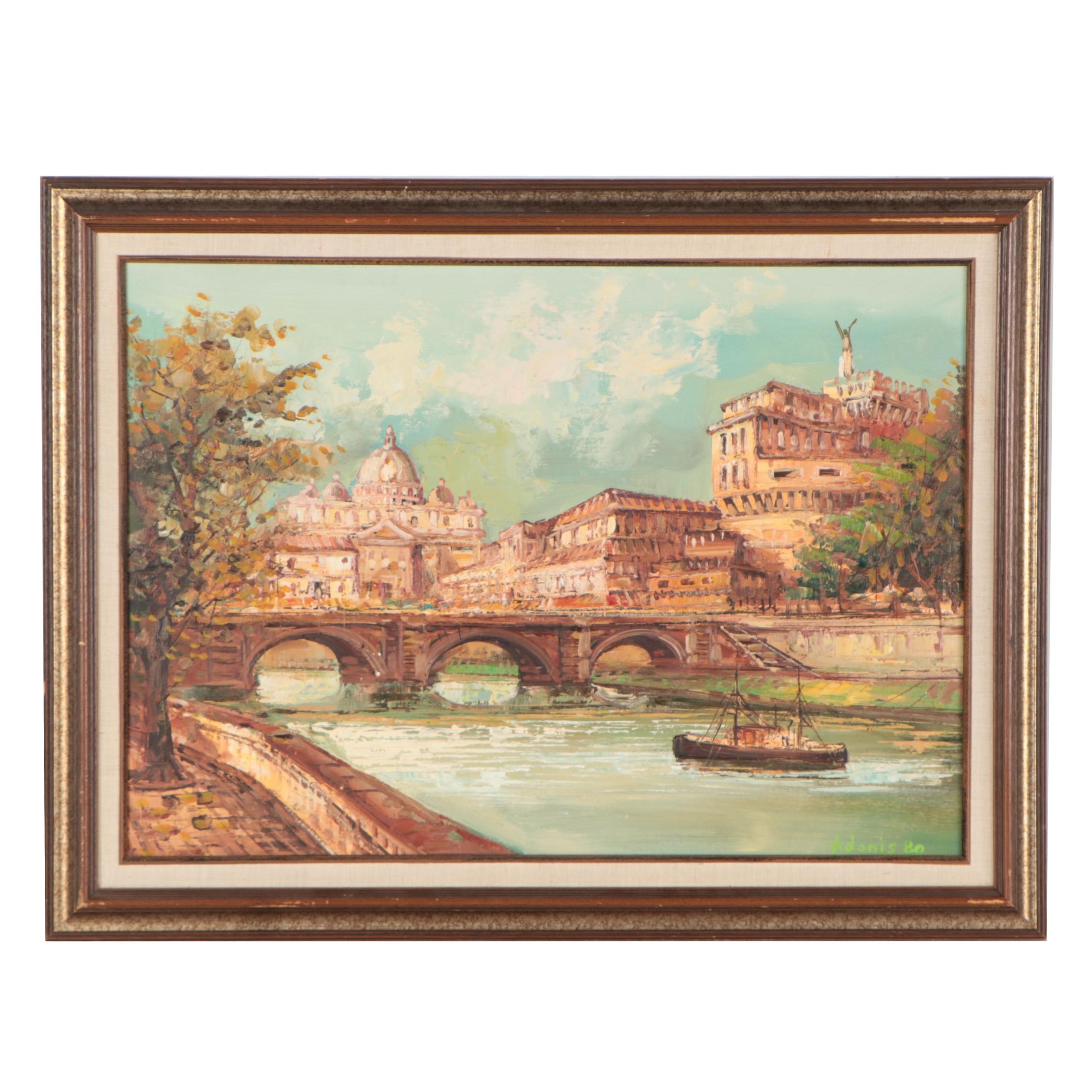 Roman Cityscape Oil Painting, 1980