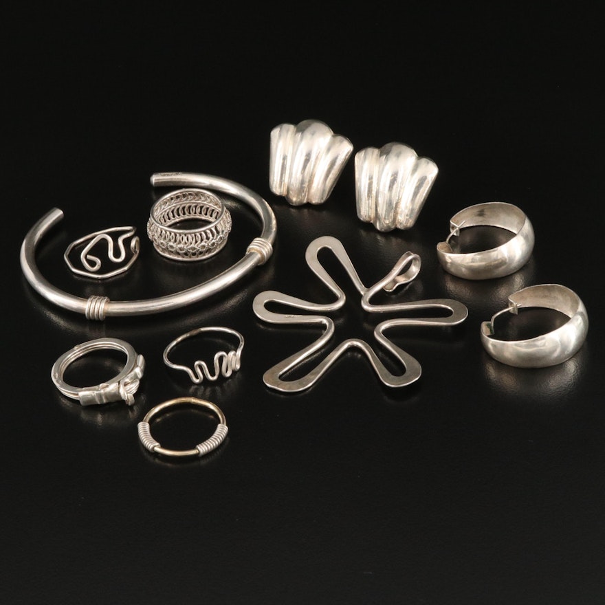 Sterling Jewelry with Vintage Gimmel Ring and Fluted Earrings